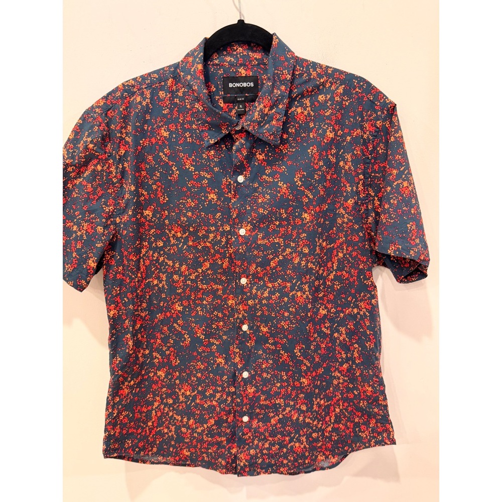 Bonobos Mens XL Slim Fit Short Sleeve Button Down Shirt Floral Navy BSH01757S